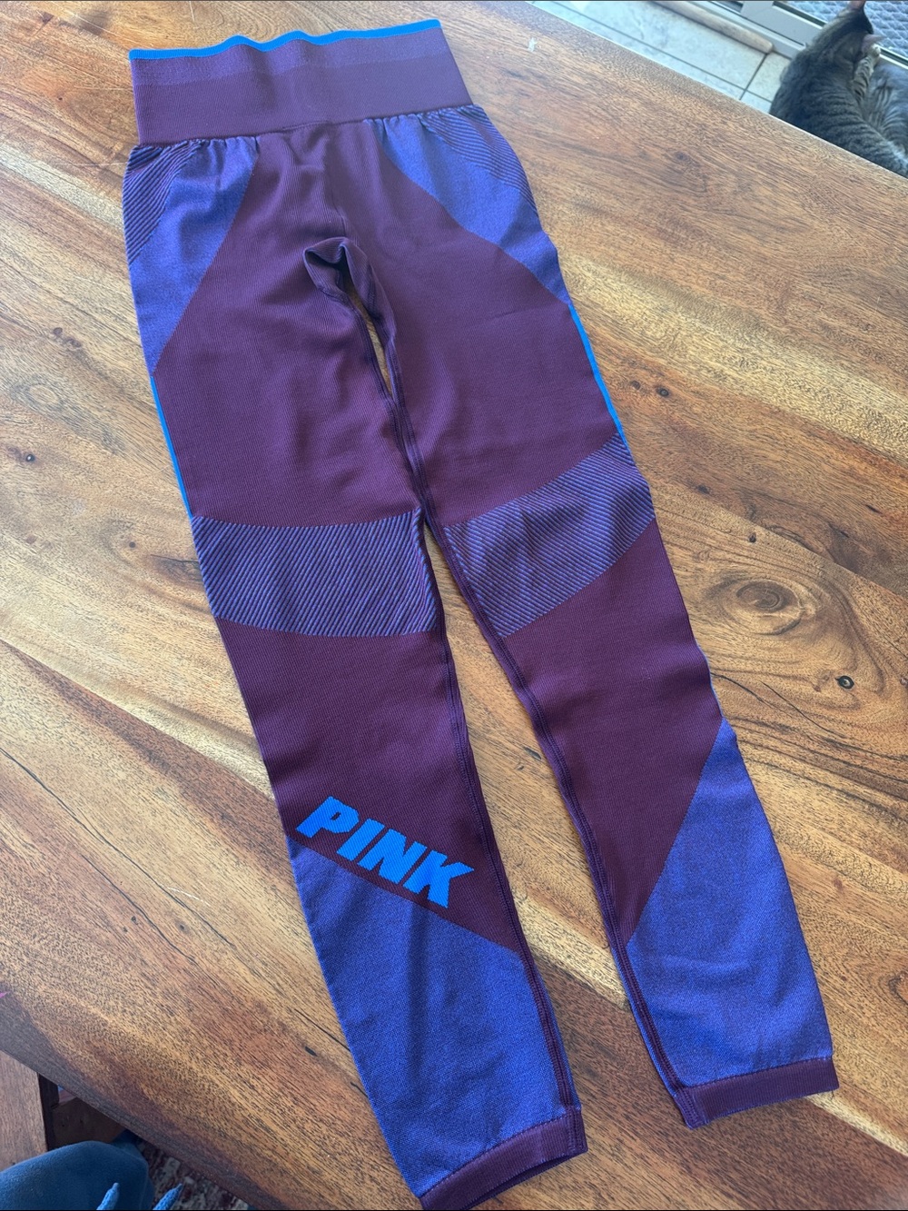 PINK Victoria's Secret Maroon Leggings with Blue Accents